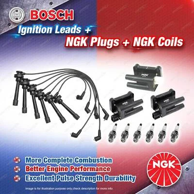 NGK Spark Plugs Coils + Bosch Leads Kit for Mitsubishi Pajero NM NP 6G74 3.5L V6 - image 1 of 2
