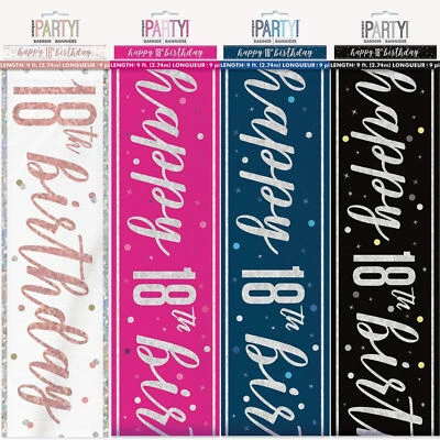 UNIQUE 18th Birthday Banners Age 18 Foil Banner Party Decorations Shiny 9ft Wall Door