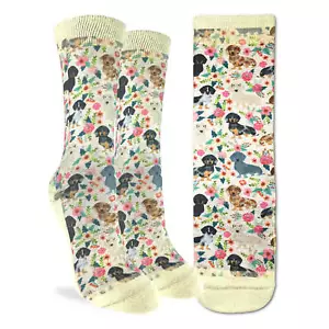 Calcetines florales Dachshunds para mujer calce activo talla 9-11 buena suerte moda nuevos - Imagen 1 de 1