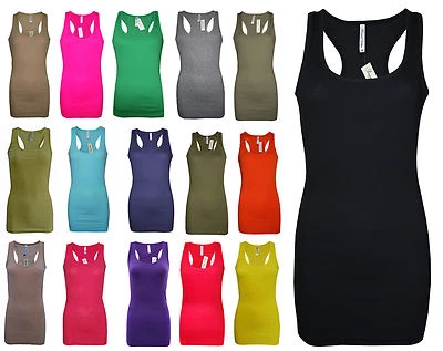 Womens B.C Long Vest Tank Top Ribbed Lycra STRETCH Size 6 to 24 Ladies - Image 1 of 2