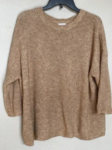 J Jill Boxy Camel Sweater Cotton Blend Textured Stitch 3/4 Sleeve Lagenlook M - Picture 1 of 9