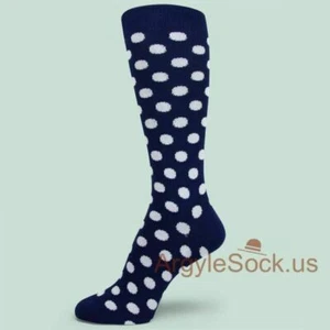 Men's Groomsmen Wedding Navy Blue dress socks with White polka dots --MA110 - Picture 1 of 1