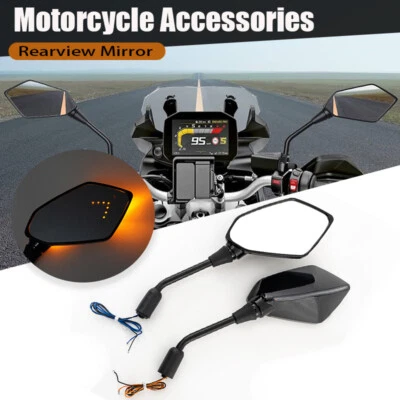 Motorcycle Rear View Side Mirrors with LED Turn Signal Light For Honda Universal - Imagem 1 de 4