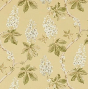 SANDERSON CURTAIN FABRIC DESIGN Chestnut Tree 2.2 Mtrs LEMON/LETTUCE LINEN BLEND - Picture 1 of 6