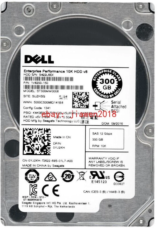 Hard Drive Dell 0YJ2KH 300GB 10000RPM 128MB SAS-3 ST300MM0008 2.5" Inch - Image 1 of 3