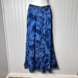 St. John's Bay Sz 4 Flowy Boho Tie Dye Long Maxi Skirt 100% Cotton Denim Women’s - Picture 1 of 12