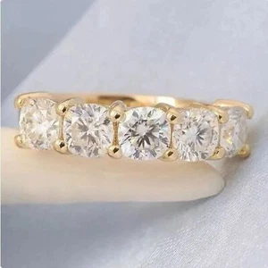 Cushion Cut 2.20Ct Lab Grown Diamond Half Eternity Wedding Band 18k Yellow Gold - Picture 1 of 14