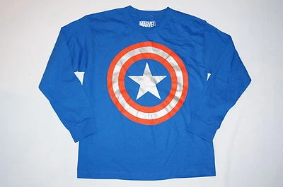 NWOT MARVEL CAPTAIN AMERICA shirt long sleeve BOY size M (10-14?) blue - Image 1 of 4