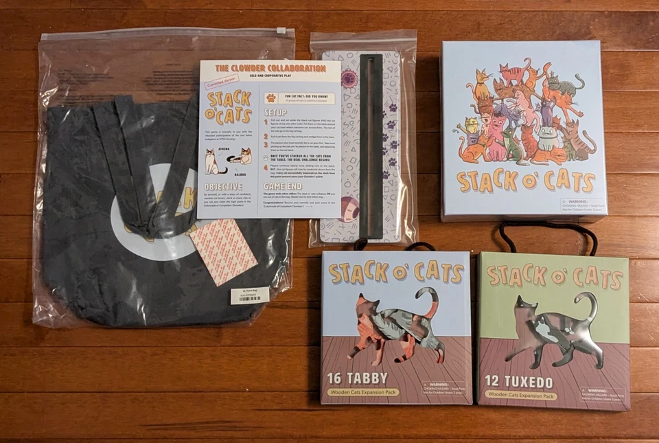 Stack O' Cats Kickstarter Board Game Bundle w/ Bag, XL Base, Tabby, Tuxedo NEW - Image 1 of 1
