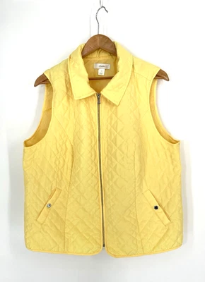 CJ Banks 1 X Quilted Bright Yellow  Vest Pockets Full Zip Silver Gameday NICE - Image 1 of 4
