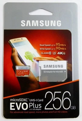 SAMSUNG EVO Plus 256GB MicroSD Micro SDXC C10 Flash Memory Card w/ SD Adapter - Image 1 of 3