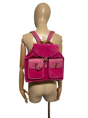 Bolso Mochila Gucci De Colección Rosa Gamuza Bambú Mango Foto 1 de 4