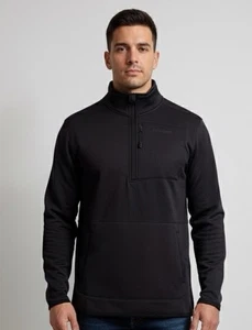 Merrell Mens Black Long Sleeve Pockets 1/4 Zip Fleece Pullover Jacket Size S - Picture 1 of 4