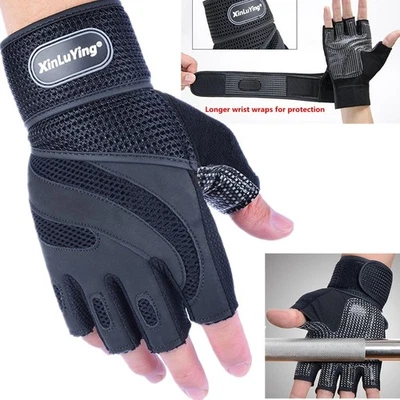 Men Weight lifting Training Gym Sports Fitness Gloves Workout Exercise Black New - Imagem 1 de 3