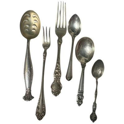 Lote de 6 cubiertos antiguos vintage de plata de ley Wallace etc. 110 gramos Foto 1 de 4