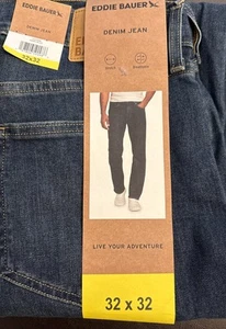 NWT Eddie Bauer Men's Dark Blue Stretch Straight Fit Denim Jean, 32X32 - Picture 1 of 3