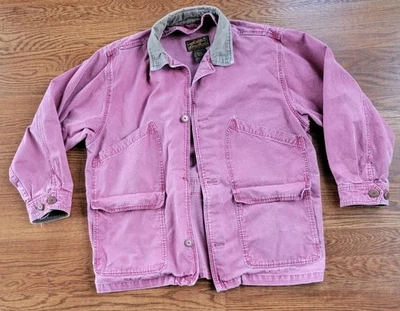 Vintage Eddie Bauer Barn Coat Red Jacket Shell Only Canvas Corduroy Distressed - Image 1 of 4