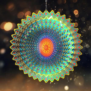 Wind Spinner Mandala Circle - 3D Wind Spinners Outdoor, 12-Inch Stainless Steel - Picture 1 of 12