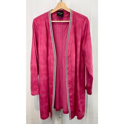 INSIGHT Talla 12 Imitación Gamuza Frente Abierto Túnica Chaqueta Cuentas Cinta Borde Rosa Negro Foto 1 de 4