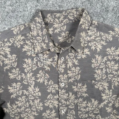 Camisa Vuori Pequeña Gris Bambú Estampado Hoja Puente Manga Corta Abotonada Para Hombre Foto 1 de 4