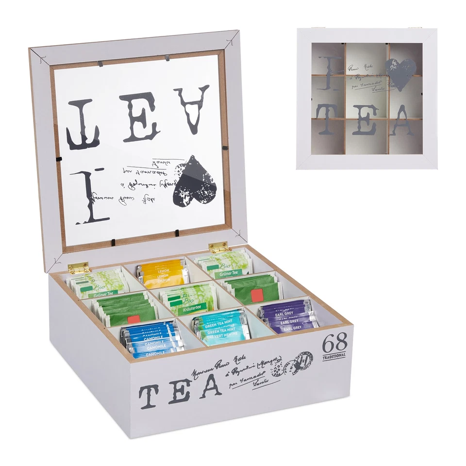 Teebox 9 Fächer Teebeutelspender Teekasten Teebeutel Aufbewahrungsbox Teekiste - Bild 1 von 4