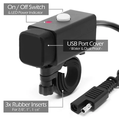 Waterproof Motorcycle 12V SAE to Dual USB Charger Adapter Cable Mount Phone GPS - Image 1 of 4