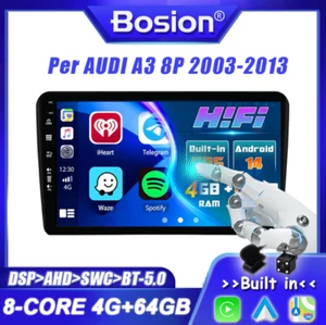 9" Android 14 Carplay GPS Car Stereo Per Audi A3 S3 RS3 8P 8PA DAB+ DSP 4GB+64GB - Foto 1 di 17