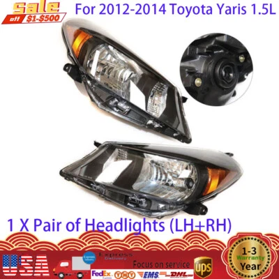 Left & Right For Toyota Yaris 2012 2013 2014 Hatchback Headlights Black Housing - Image 1 of 4