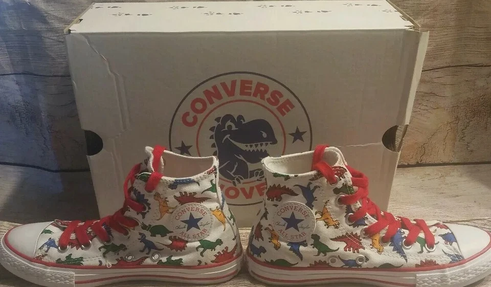 Converse Junior Boys Dinosaur High-top SNEAKERS Dino Print Shoes Boy Size 3