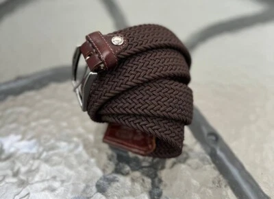 VALENTINO VIP Braided Elastic Stretch Belt Leather Tip Brown Men's Size 110 - Image 1 of 4