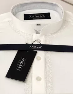 Boys Shalwar Kameez Off White with Piyala Embroidery - Picture 1 of 2