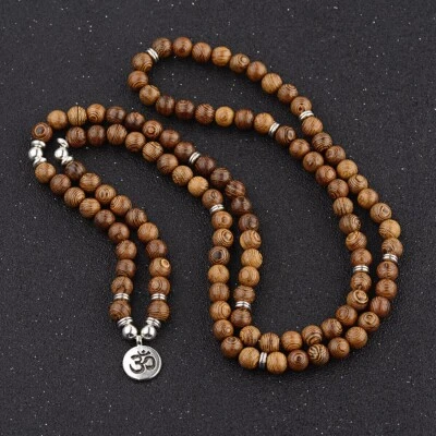 Armband Buddha Holzperlenkette 90cm Buddhistische Gebetskette Mala Perlen Hindu - Bild 1 von 4