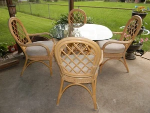 Local Pick Up Only kitchen dining table with 4 chairs square glass top bamboo - Picture 1 of 8