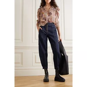 Jeans Ulla Johnson Keaton rialzati con bottoni a bottone a mosca peg gamba caviglia lavaggio scuro 0 - Foto 1 di 10