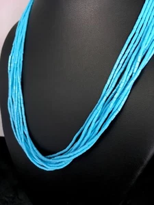 Blue Turquoise Heishi 10 Strand Navajo Liquid Sterling Silver Necklace 24” 12384 - Picture 1 of 12