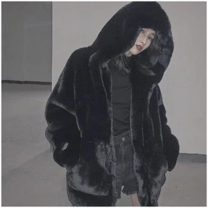 Womens Coats Plush Fur Thick Winter Jacket Hooded Mid Length Slim Fashion Chic - Picture 1 of 6