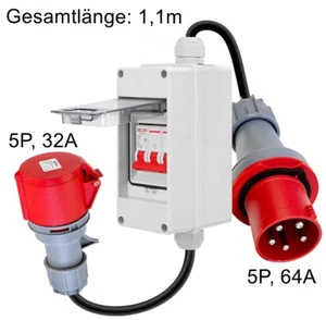 CEE Adapter 63A auf 32A 3-polig mit LS-Sicherung Gummikabel Starkstrom H07RN - Bild 1 von 5