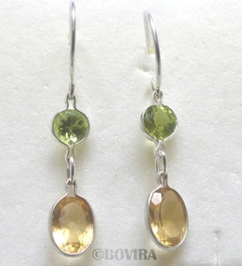Bovira Natural Peridot & Citrine Handmade Earrings 925 Sterling Silver - Picture 1 of 9