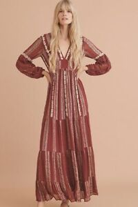 $248 Anthropologie Blaise Embroidered Lace Maxi Dress new nwt size 14P