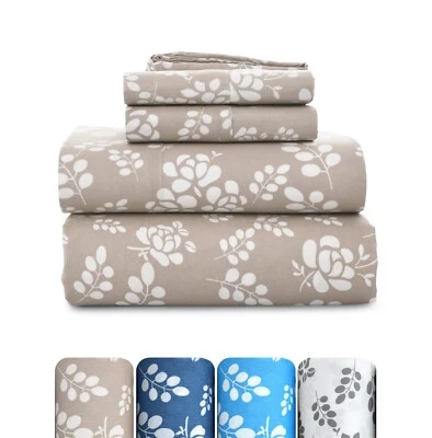 Juego de sábanas florales de microfibra de 4 piezas Queen King sábanas completas de calidad de hotel Foto 1 de 4
