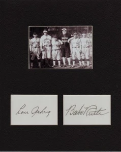 GEHRIG & RUTH, YANKEES, CUSTOM 8 by 10 MATTED REPRINT PHOTO & REPRINT AUTOGRAPH - Picture 1 of 1