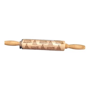 CHRISTMAS ROLLING PIN Wooden Engraved Embossing trees BAKING TOOLS X24-248 - Picture 1 of 4