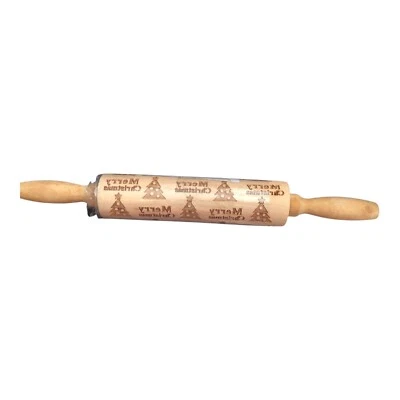 CHRISTMAS ROLLING PIN Wooden Engraved Embossing trees BAKING TOOLS X24-248 - Image 1 of 4