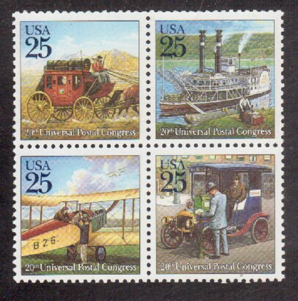 Scott # 2434/7..25 Cent..Postal Congress...Stagecoach...Block of 4  - Image 1 of 1