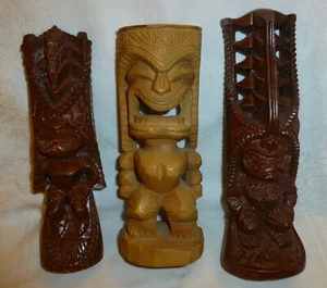 Lot Tiki God Statue Coco Joes Hawaiian Idol Figure 16-109/343 & 1 Lt Wood Carved - Picture 1 of 14