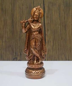 Hindu God Krishna Statue| Clay Handmade Krishna with Flute Idol - 7.25" Vintage - Picture 1 of 9