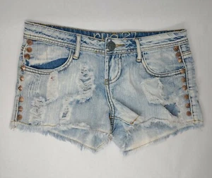 Rue 21 Short Distressed Denim Studded Shorts Juniors Size 0/1 - Picture 1 of 10