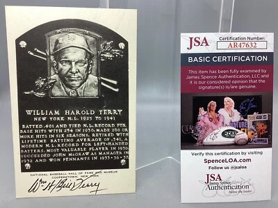 Billy Terry - Autographed Post Card - JSA Certified - Image 1 of 4