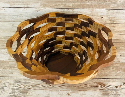 Handmade Wooden woven look basket or bowl, hand crafted by Don Frantz Cover