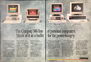 1989 Compaq 386 Line Personal Computer Vintage Print Ad Buffet for Power Hungry - Picture 1 of 1
